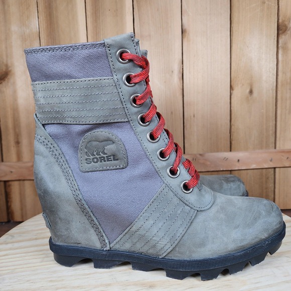 Sorel Boots Womens Size 7.5 Gray Lexie Wedge Lace Up Waterproof Shoes Ankle - Picture 3 of 8